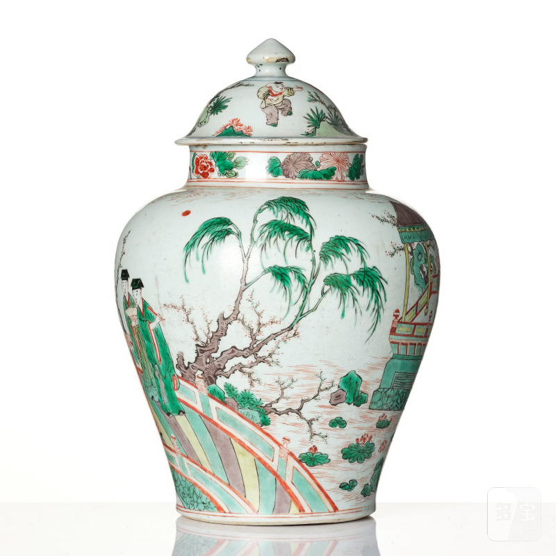 A famille verte Transitional jar with cover, - 图2